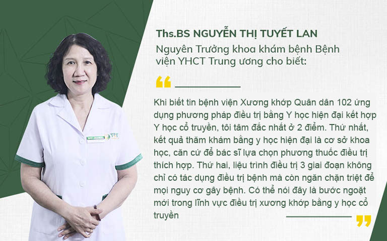 ThS.BS Nguyễn Thị Tuyết Lan đánh giá cao về giải pháp xương khớp Quân dân 102